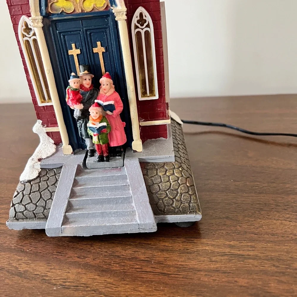 Costco Lighted Christmas Village Church with Carolers Red Brick Winter Decor